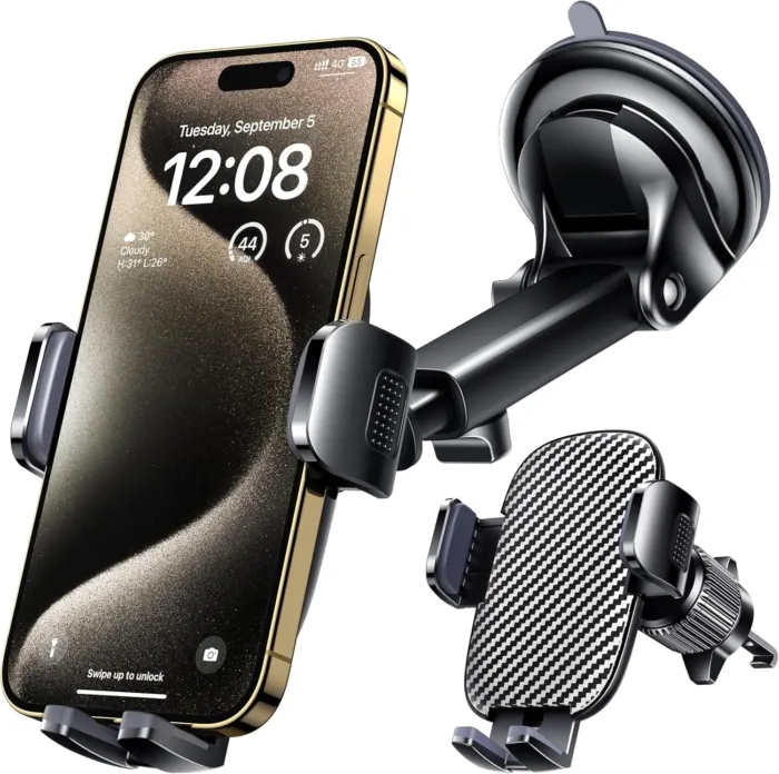 Qifutan Car Phone Holder Mount Phone Mount for Car Windshield Dashboard Air Vent Universal Hands Free Automobile Cell Phone Holder Fit for iPhone Smartphone Carbon Fiber - Image 2