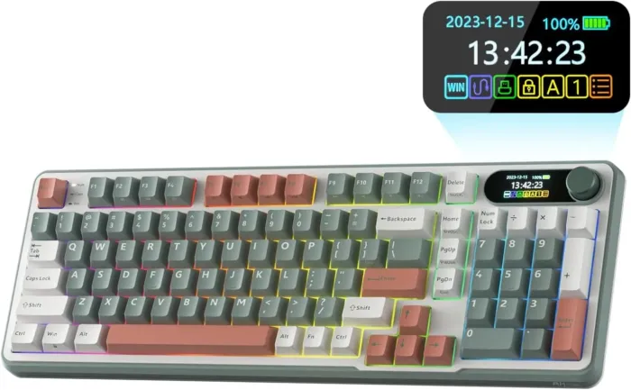 RK ROYAL KLUDGE S98 Mechanical Keyboard w/Smart Display & Knob, Top Mount 96% Wireless Mechanical Keyboard BT/2.4G/USB-C, Hot Swappable, Software Support, Creamy Sounding, 98 Keys - Image 2