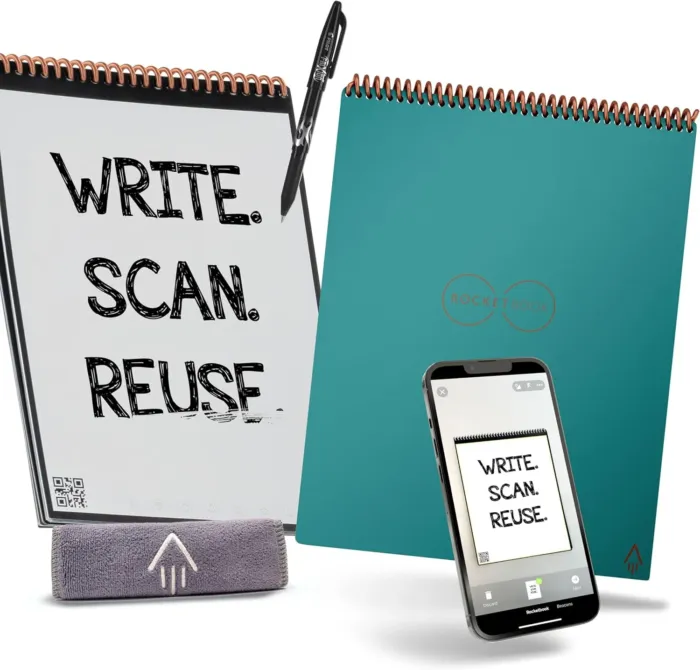 Rocketbook Flip Reusable Smart Notepad | Eco-Friendly, Digitally Connected Notebook for Ambidextrous Writers | Dotted & Lined Combo, 8.5” x 11”, 32 PG, Teal, with Pen, Cloth, and App Included - Image 2