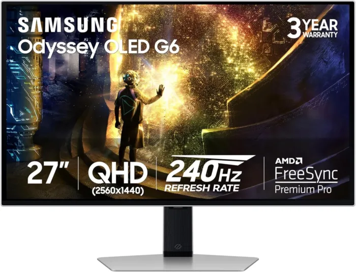 SAMSUNG 27” Odyssey OLED G6 (G61SD) QHD & QD-OLED 240Hz 0.03ms FreeSync Premium Pro Gaming Monitor with Sleek Metal Design, 3 Year Warranty, US, LS27DG610SNXZA, 2024 - Image 2