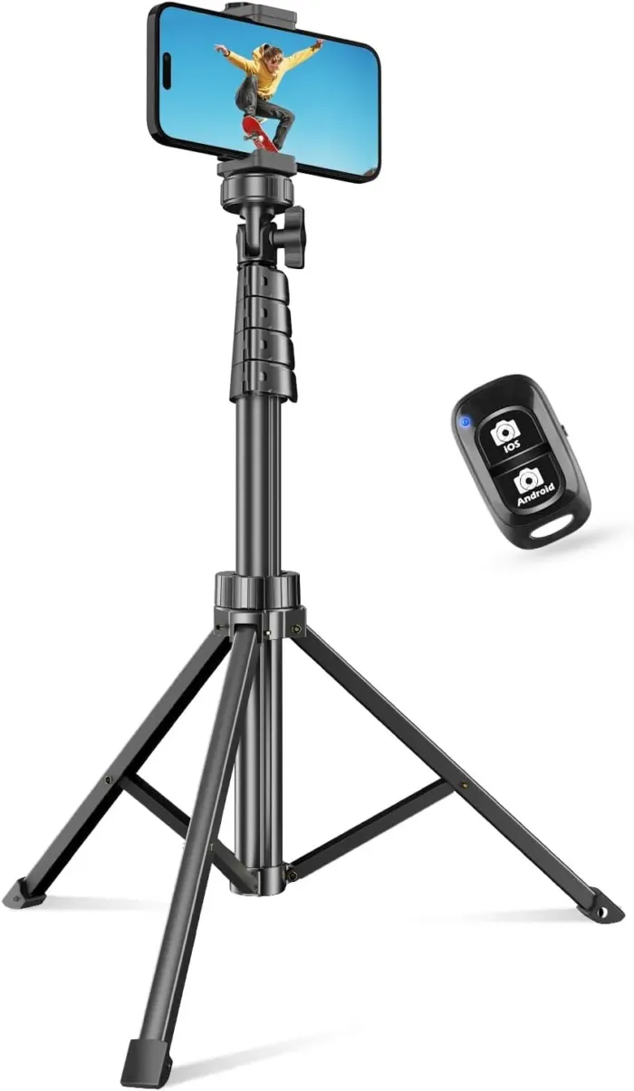 SENSYNE 62" Phone Tripod & Selfie Stick, Extendable Cell Phone Tripod Stand with Wireless Remote and Phone Holder, Compatible with iPhone Android Phone, Camera - Image 2
