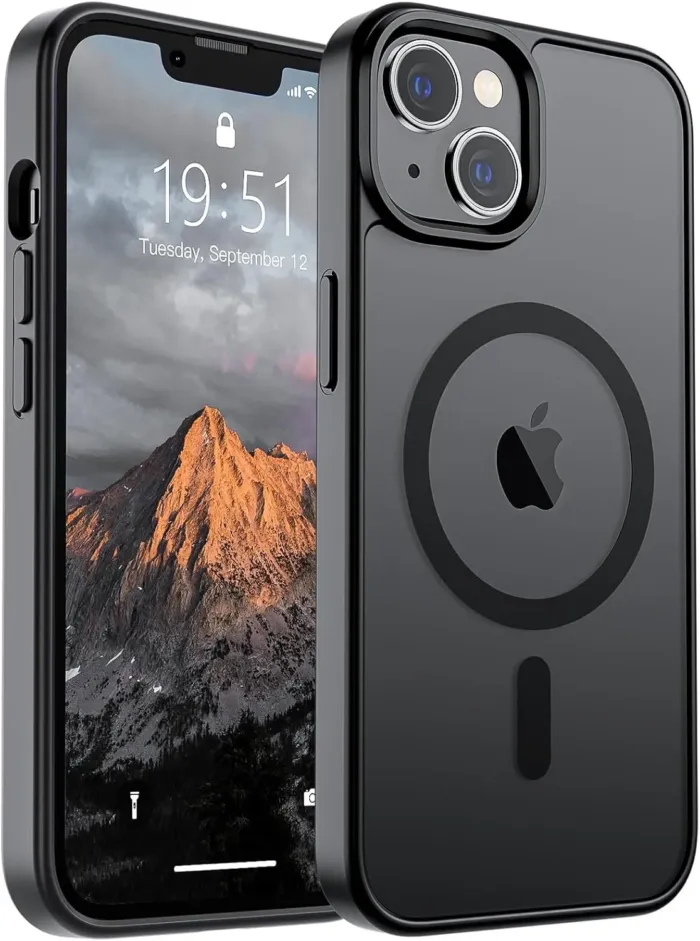 SUPFINE Magnetic for iPhone 14 Case & iPhone 13 Case (Compatible with MagSafe)(Military Grade Drop Protection) Slim Translucent Matte Shockproof Phone Cover,Black - Image 2
