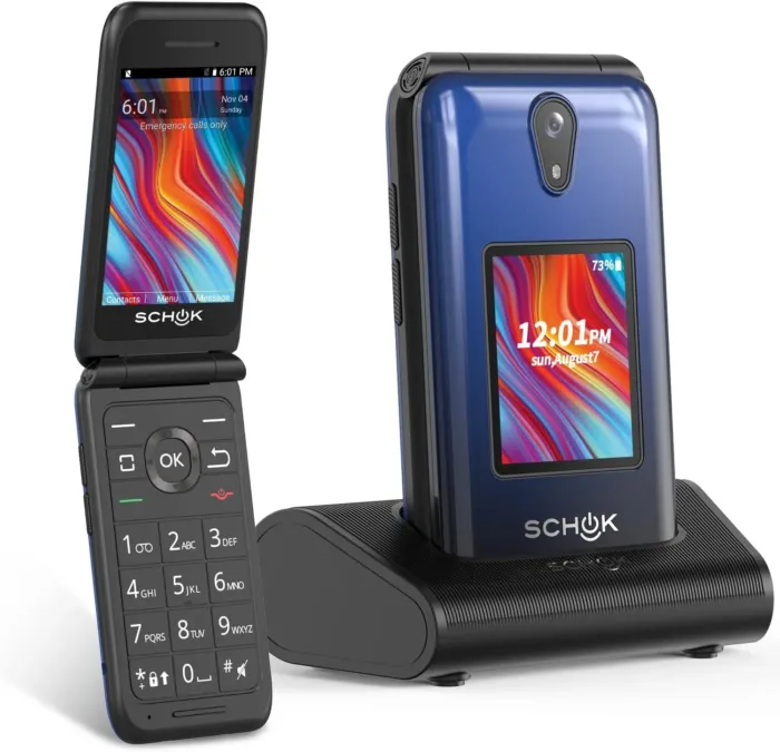 Schok 4G Flip Phone Unlocked, 3.2" Dual Screen Flip Phones for Seniors & Kids, Burner Phone for Travel with SpeedTalk SIM Card Included, AT&T/T-Mobile Compatible, Replaceable Shells (Blue/Red) - Image 2