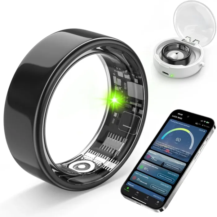 Smart Ring with Sleep Monitoring, Step Counting, Heart Rate, Blood Oxygen for iPhone and Android, No Subscription Fee, IP68 Waterproof Health Tracker (Black, 8) - Image 2