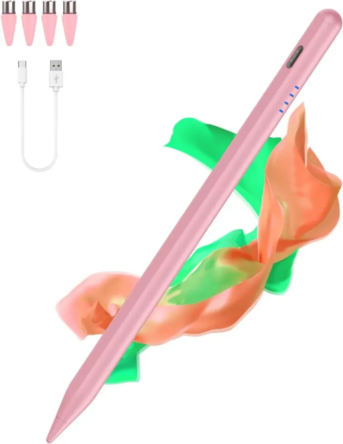 Stylus Pen for Android and iOS Touch Screen Pen,Tablet Pencil with 4 Pom Tip,Magnetic Phone Stylus Compatible with Samsung/Huawei/Lenovo/Mi/Vivo and Other Android Smartphone and Tablet Devices - Pink - Image 2