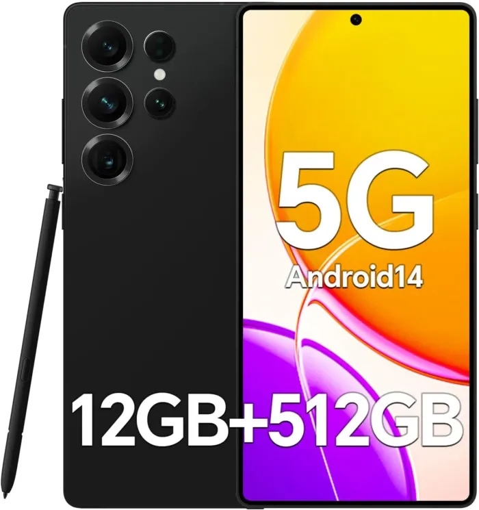 T25 Ultra Unlocked Phones, Built-in Pen,6.9" Full HD+OLED Screen,12+512GB, Snapdragon 888,6800mAh Battery, 48+108MP Camera, Android 14 Cell Phone, 5G Unlocked Smartphone,/Dual-SIM/5G/GPS (Black) - Image 2