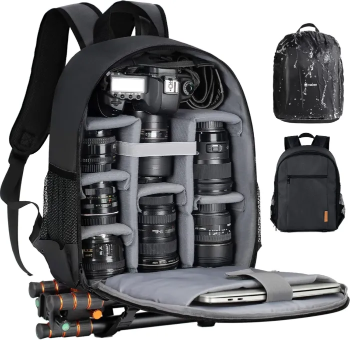 TARION Camera Backpack Bag Small - Professional DSLR Camera Bag with Waterproof Rain Cover Laptop Compartment Photograhy Backpack Case Black TB-S - Image 2