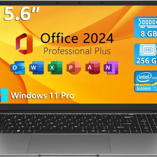 TPV 15.6″ Windows 11 Pro Laptop, MS Office 2024, 8GB RAM 256GB Storage, Intel Celeron N4000(up to 2.6GHz) 100% sRGB Screen, 2.4G/5G Dual Band WiFi, BT4.2, USB-A, Long Battery Life, Silver