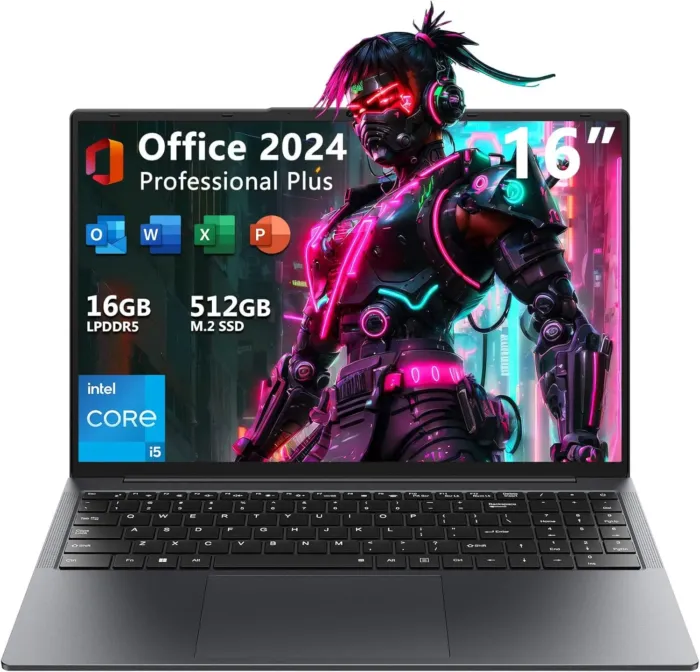 TPV 16" Laptop Computer Intel Core i5, 16GB RAM, 512GB SSD, MS Office 2024, IPS(1920 x 1200) 16:10 Display, Windows 11 Pro Notebook PC with BT5.0 Wi-Fi, 3xUSB A, HDMI, RJ45, Backlit Keyboard, Upgraded - Image 2
