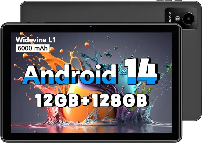 Tablet 10 Inch Android 14 2024 New Tablets, 12GB+128GB, 1TB Expand, Widevine L1 Compatible Octa-Core Tablet with WiFi 6, 6000mAh Battery, Dual Camera(5MP+8MP) - Image 2