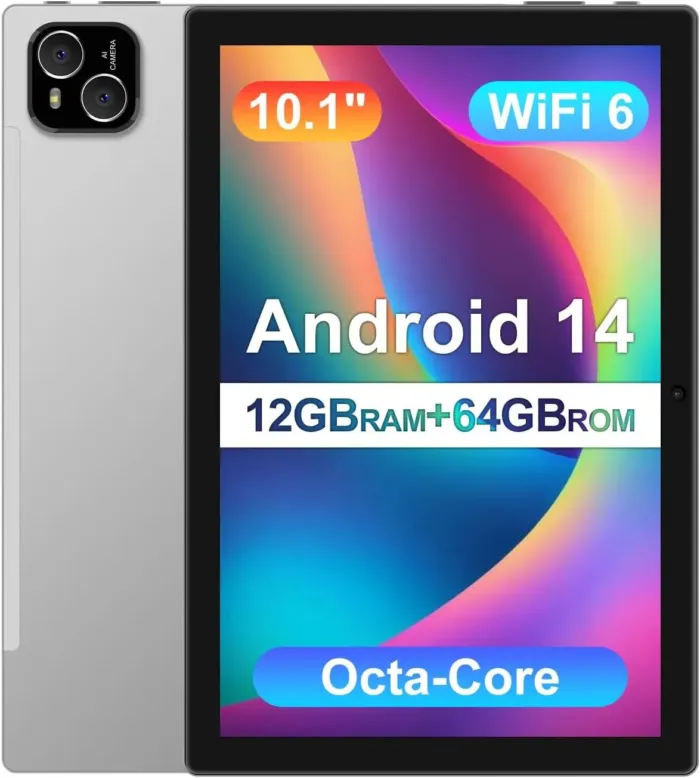 Tablet 10 inch Android 14 Tablet with Octa Core Processor 12GB RAM 64GB ROM 1TB Expandable 1280x800 IPS Touchscreen, 6000mAh Battery, WiFi 6, BT 5.4, Dual Camera (Sliver) - Image 2