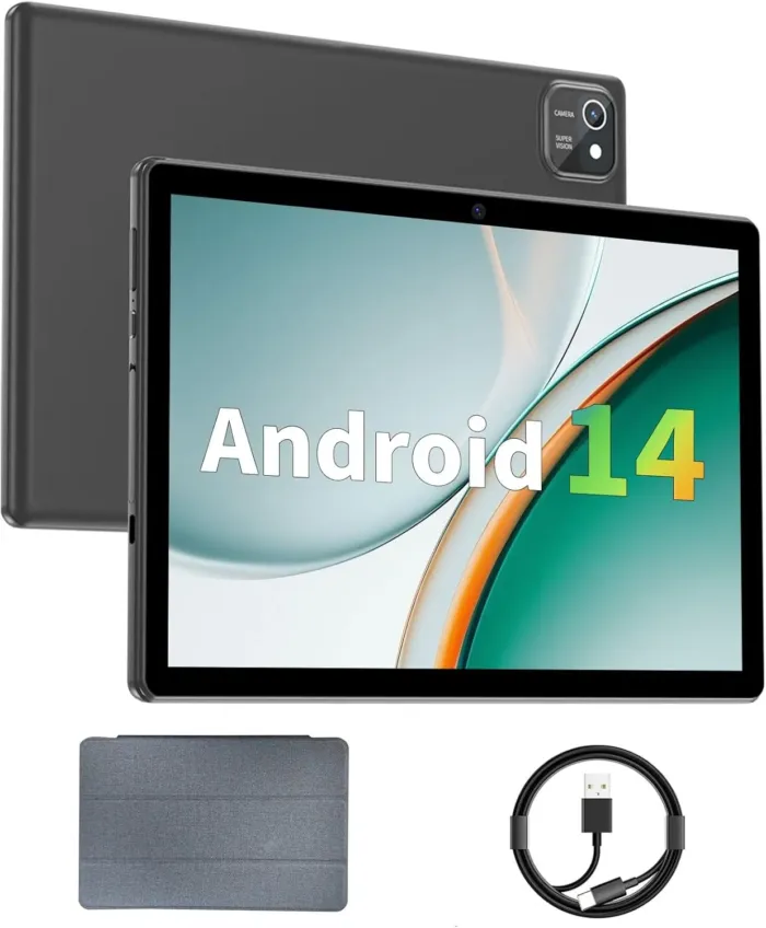 Tablet 10 inch Android 14 Tablets, 6GB RAM 64GB ROM 1TB Expand, Quad-Core Processor, 1280x800 LCD Touch Screen, WiFi 5, Dual Camera, BT5.0, 6000mAh Battery (Black) - Image 2