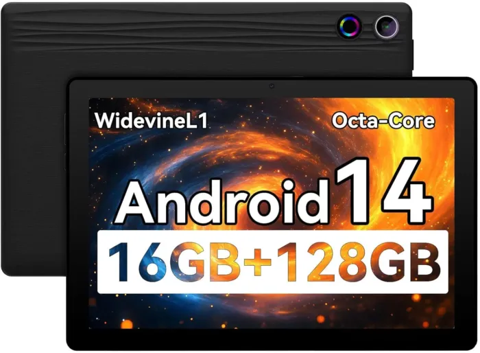Tablet, Android Tablet, 16GB RAM 128GB ROM 1TB Expansion, 8-Core Processor, Android 14 ,11 inch 1280x800 FHD Touch Screen, Widevine L1, Dynamic Halo, Dual Camera, WiFi6,BT5.3, 6800mAh Battery,Black - Image 2
