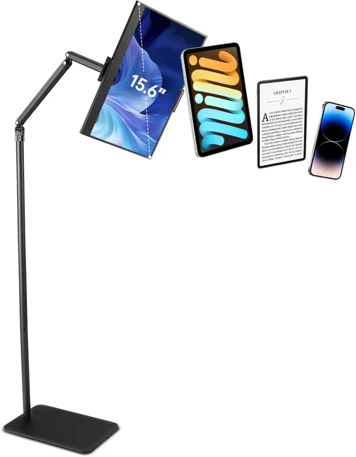 Tablet Floor Stand for ipad,Kindle,Portable Monitor Floor Stand Holder for 15.6'',16'',Overhead Bed Tablet Phone Mount Stand for Kindle,Work with 4.7''-12.9'' iPad Pro Ai Mini,Samsung Tab,Surface Pro - Image 2