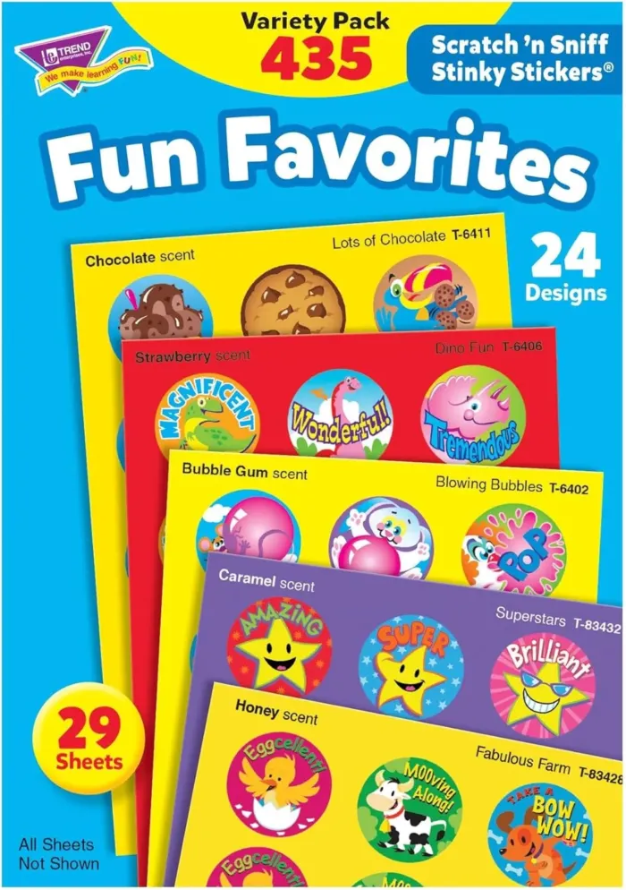 Trend Enterprises: Fun Favorites, Scented Scratch 'N Sniff Stinky Stickers, Fun for Rewards, Incentives, Crafts and as Collectibles, 24 Different Designs, 29 Sheets Included, for Ages 3 and Up - Image 2