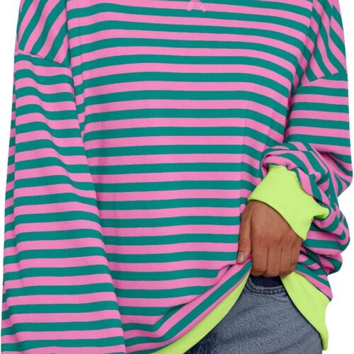 Trendy Queen Oversized Sweatshirt for Women 2025 Summer Crewneck Striped Long Sleeve Shirts Hoodies Cute Top Y2K Outfits