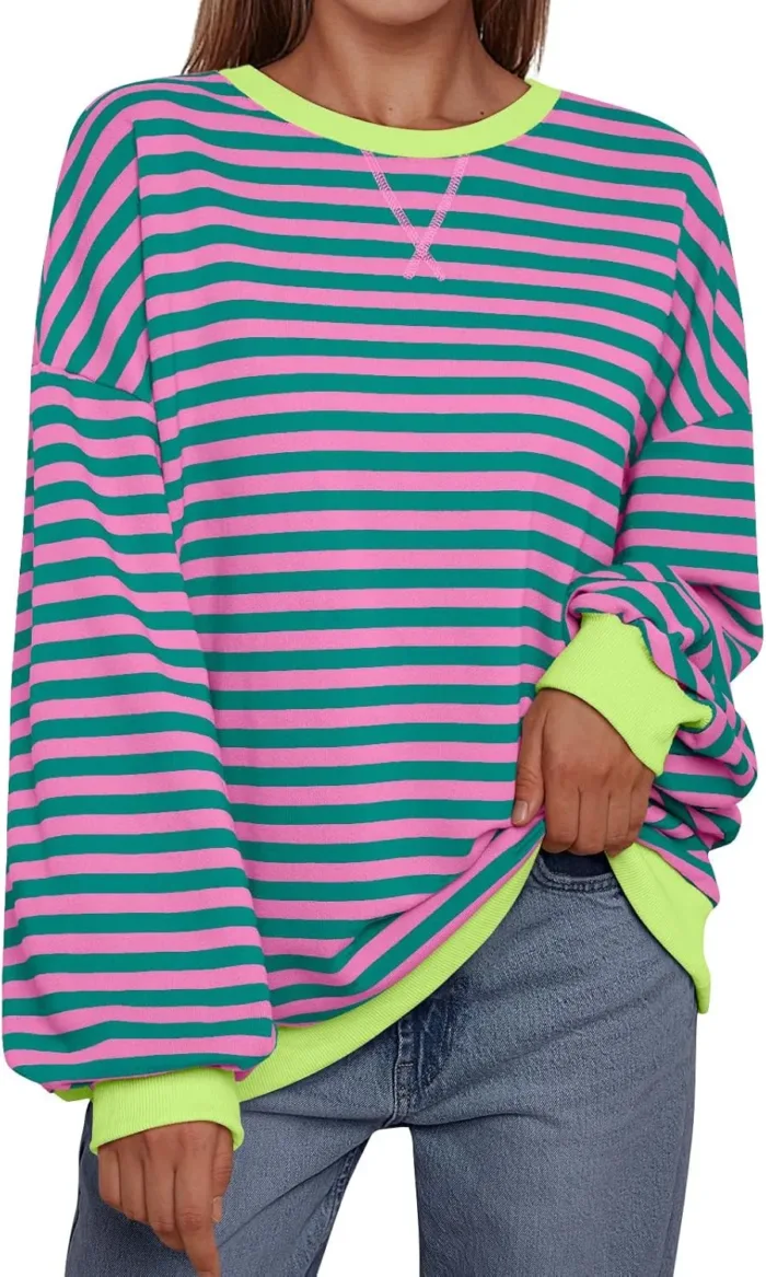 Trendy Queen Oversized Sweatshirt for Women 2025 Summer Crewneck Striped Long Sleeve Shirts Hoodies Cute Top Y2K Outfits