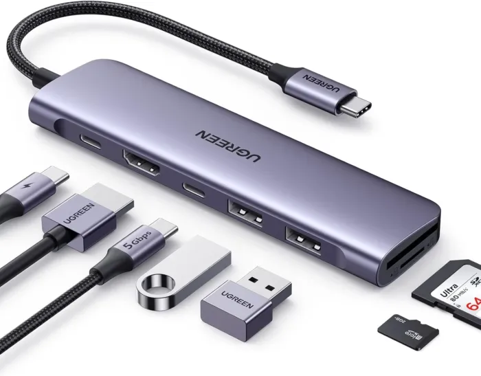UGREEN Revodok 1071 USB C Hub for Laptop 7 in 1 Dock 4K HDMI, 100W PD Charging, USB-C & 2 USB-A 5Gbps Data Ports, SD/TF Card Reader for MacBook Pro/Air, iPad Pro, XPS, Thinkpad - Image 2