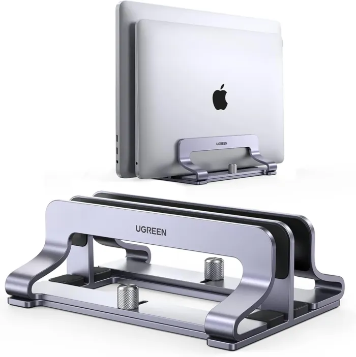 UGREEN Vertical Laptop Stand Holder Desk Dual Aluminum Dock Compatible with MacBook Pro Air Laptop Stand Desktop Adjustable, Lenovo Ideapad, Surface Book, HP Notebook, Dell Chromebook Up to 17.3 Inch - Image 2