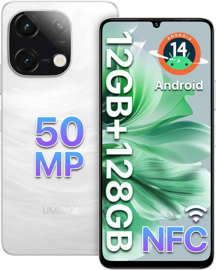 UMIDIGI G9C Android 14 Unlocked Cellphone,Octa-core 12GB +128GB Expand 1TB Unlocked Smartphone,6.75" HD+ 90Hz,5000mAh Battery,50MP Camera,GPS,BT 5.4,NFC,AI Face Unlock,Warranty,White - Image 2