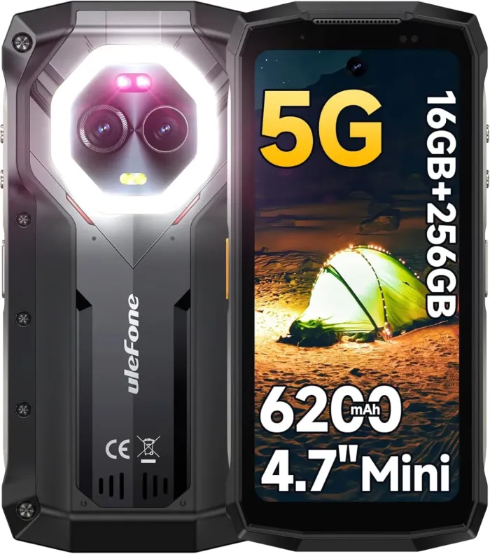 Ulefone Armor Mini 20 Pro 5G Rugged Smartphone, 16GB+256GB 6200mAh, 64MP Night Vision+50MP+32MP Camera, 4.7" Android 14 Unlocked Cell Phone, Versatile LED Light IP68/IP69K Dual SIM NFC GPS IR Blaster - Image 2