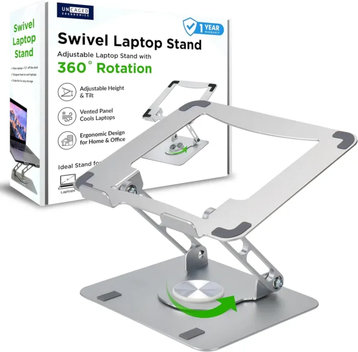 Uncaged Ergonomics Swivel Laptop Stand for Desk, Adjustable Computer iPad Stand for Desk w/ 360 Rotation, Portable Laptop Holder for Home Office Ergonomic Supplies - Image 2