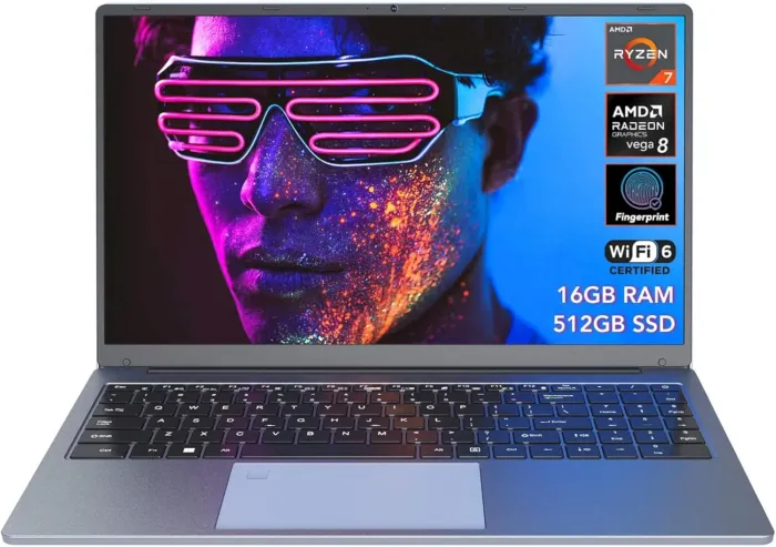VigoBook G7 Laptop Computer, 15.6-Inch Ryzen 7 5700U(8C/16T) Laptop, 16GB RAM 512GB SSD, Support WiFi 6 & Fingerprint, 58Wh Smart Battery, Grey - Image 2