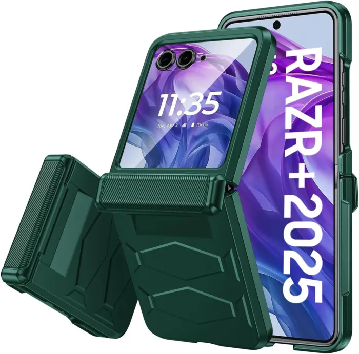 Vizvera for Motorola Razr+(Plus) 2025 Case with Hinge Cover,Built-in Screen Protector Shockproof All-Inclusive Smartphone Cover Wireless Charging for Motorola Razr+(Plus) 2025(Green) - Image 2