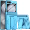 Vizvera for Samsung Galaxy Z Flip 5 Case with Hinge Cover,Built-in Kickstand Shockproof All-Inclusive Smartphone Cover Wireless Charging for Galaxy Z Flip 5(Lake Blue)