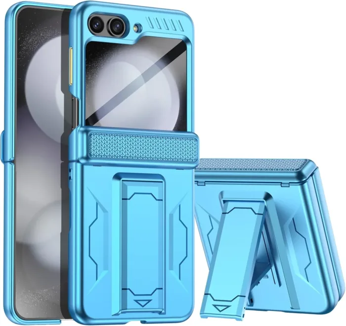 Vizvera for Samsung Galaxy Z Flip 5 Case with Hinge Cover,Built-in Kickstand Shockproof All-Inclusive Smartphone Cover Wireless Charging for Galaxy Z Flip 5(Lake Blue)