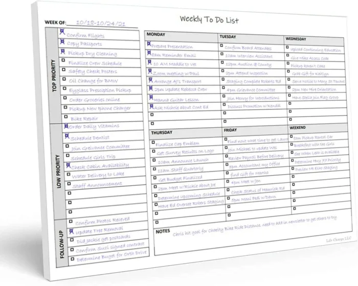 Weekly To Do List Notepad, 60 Page Task Planning Pad w/Daily Checklist, Priority Todo Checkbox & Notes. Desk Notebook to Organize Office 11 X 8.5 - Image 2