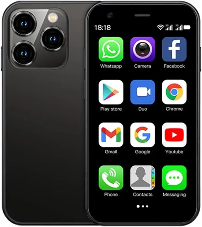 XS15 3G Mini Smartphone 3.0 Inch WiFi GPS China Mobile RAM 2GB ROM 16GB Quad Core Android 8.1 Cell Phones 3D Glass Slim Body HD Camera Dual Sim Cute Palm Smartphone (Black) - Image 2