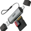 acer SD Card Reader USB C, Dual Slots USB 3.0 Type C to Micro SD Card Adapter, Memory Card Reader for MicroSD, SDHC, SDXC, Compatible with Laptop, PC, iPhone16/15, MacBook Pro/Air, iPad Pro, Android