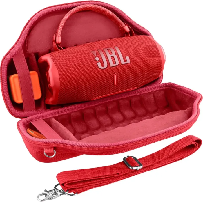 co2CREA Case for JBL Charge 6 Waterproof Portable Bluetooth Speaker, Hard Travel Bag with Detachable Shoulder Strap (Red Case) - Image 2