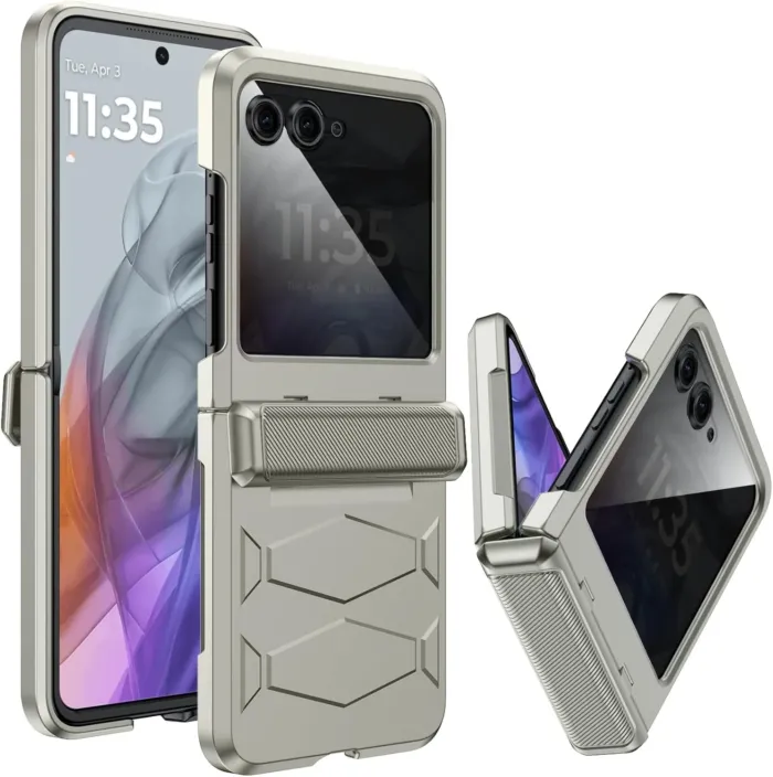 for Motorola Razr 2024/2025 Case Built-in Privacy Screen Protector&Hinge Protection Shockproof All-Inclusive Smartphone Cover Wireless Charging for Motorola Razr 2024/2025(Natural Titanium) - Image 2