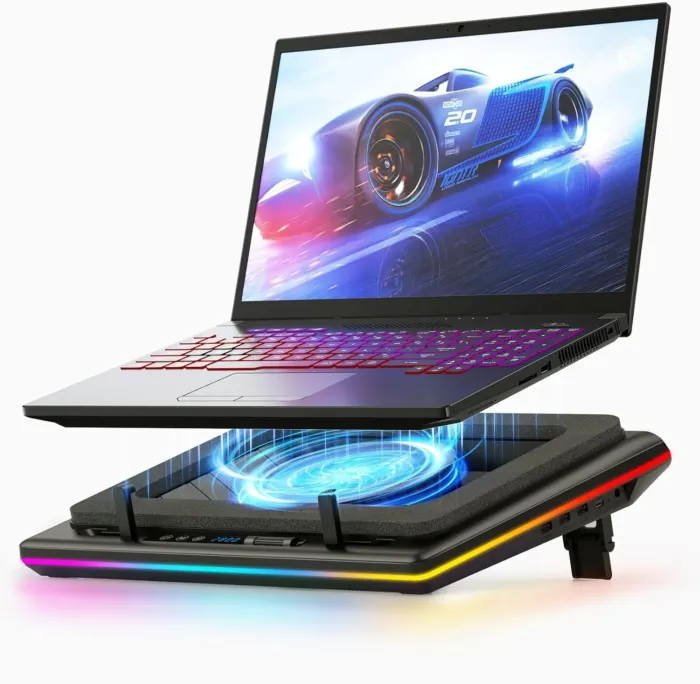 llano RGB Laptop Cooling Pad, Gaming Laptop Cooler with Powerful Turbofan, Fast Cooling Laptop 15.6-21in, Adjustable Speed, Touch Control, LCD Screen - Image 2