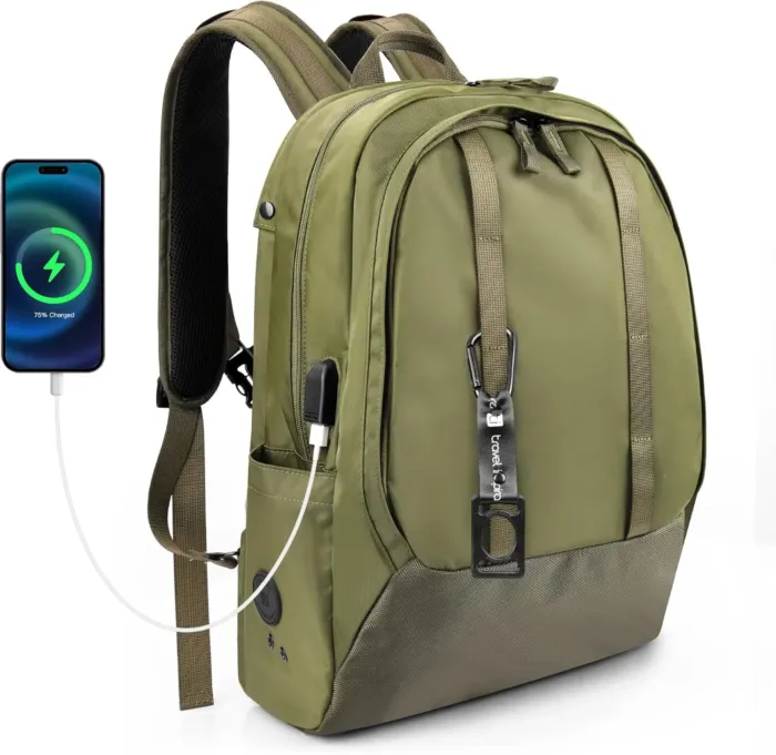 travel inspira Travel Laptop Backpack, Business Anti Theft Sturdy Work Bag with USB Charging Port, Airline Approved College Computer Bag Gift for Men & Women Fits 16 Inch Notebook, Green - Image 2
